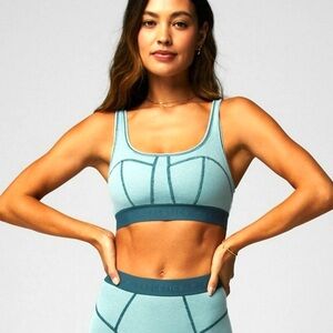 Fabletics Waffle Knit Bra Size XL Lounging Bralette Arctic Midnight Wave Green